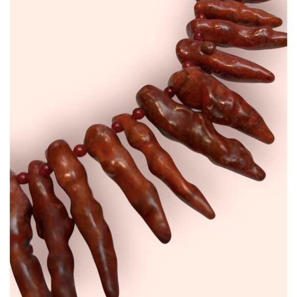 Vintage HUGE Statement Red Coral Handmade S Clasp Collar Necklace 22” - Picture 4 of 9